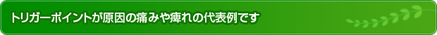 トリガーポイントが原因の痛みや痺れの代表例です。